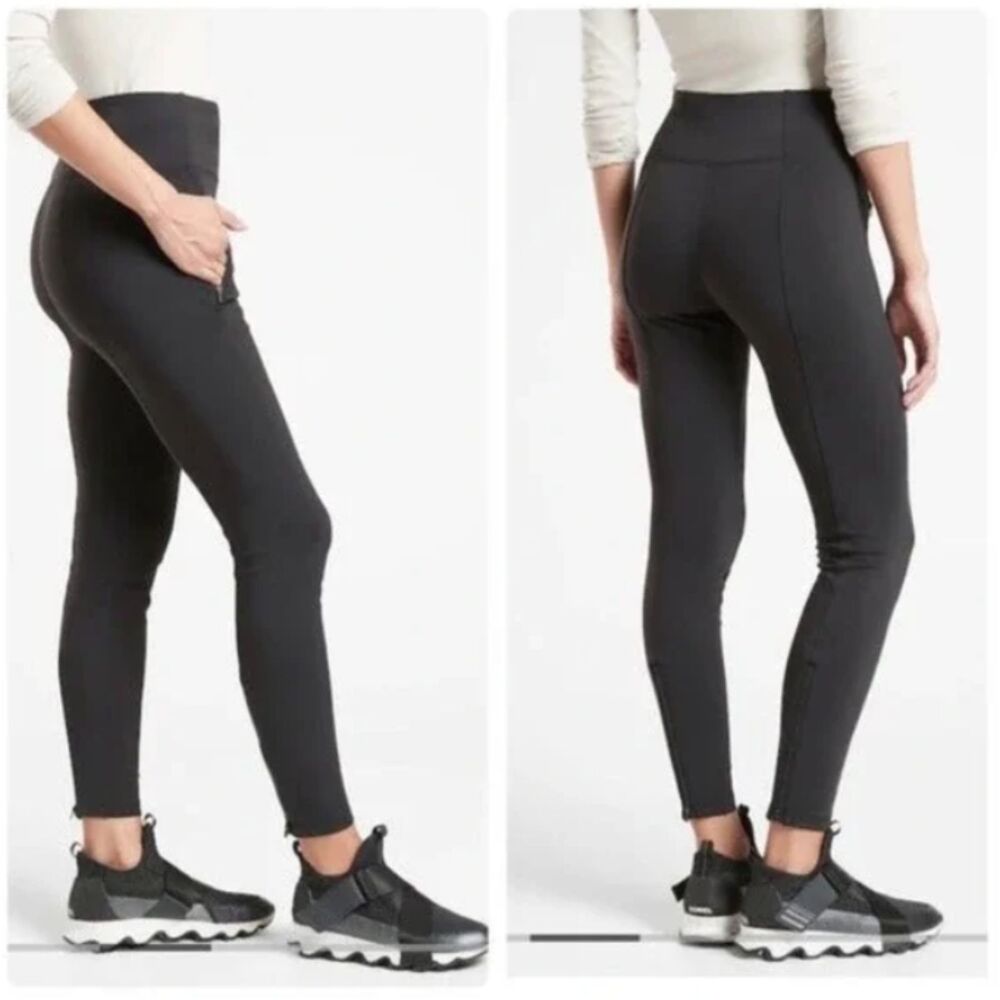 Athleta Black Headlands Hybrid Zippered Drawstring Tight Leggings Sz 0P
